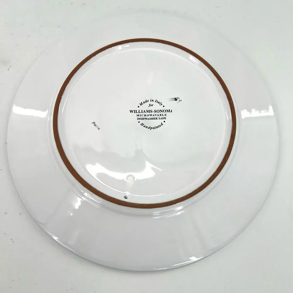 2 Williams Sonoma Italy Blue and Green Stencil Hand Painted Dinner Plates 11”